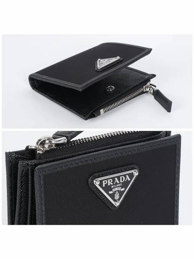 Triangle Logo Zipper Bifold Wallet Black - PRADA - BALAAN 5