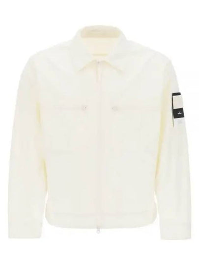 Cotton Canvas Zip-up Jacket Natural White - STONE ISLAND - BALAAN 2