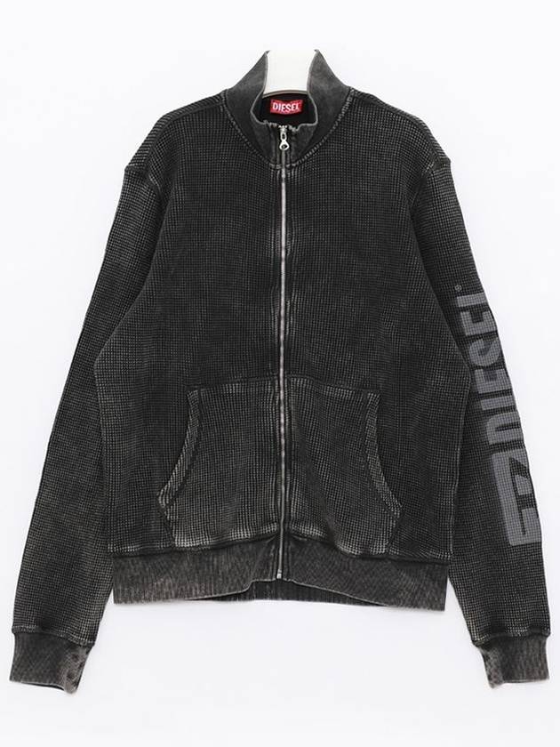 Macro Waffle Jersey Zip Up Jacket Black - DIESEL - BALAAN 2