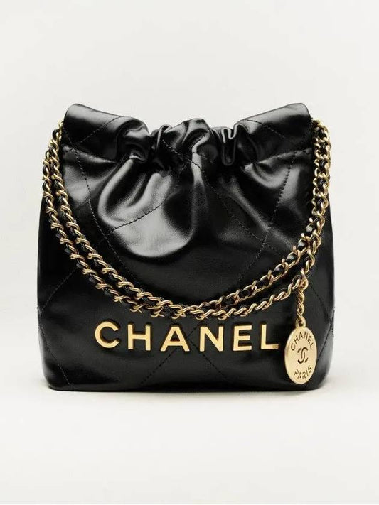 22 Mini handbag two bag shiny calfskin black gold AS3980 B08037 94305 - CHANEL - BALAAN 1