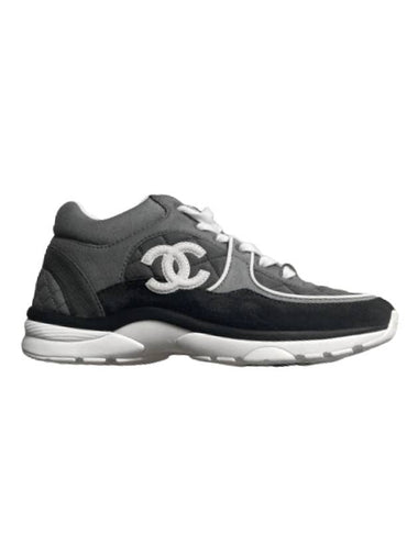 CC Logo Fabric Suede Low-Top Sneakers Dark Grey - CHANEL - BALAAN 1