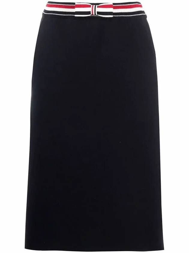 Women's Double Face Cotton Bow A-Line Skirt Navy - THOM BROWNE - BALAAN 3