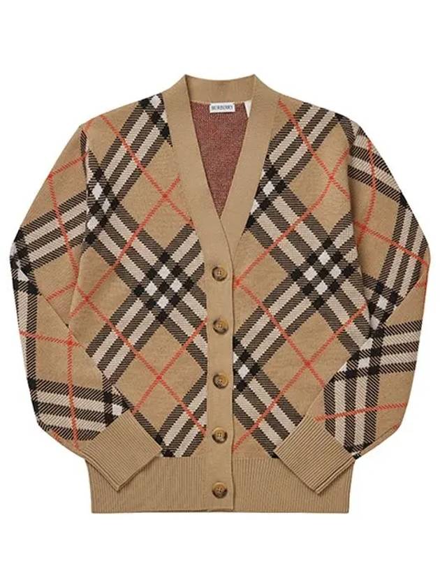 Check Wool Blend Cardigan Beige - BURBERRY - BALAAN 3