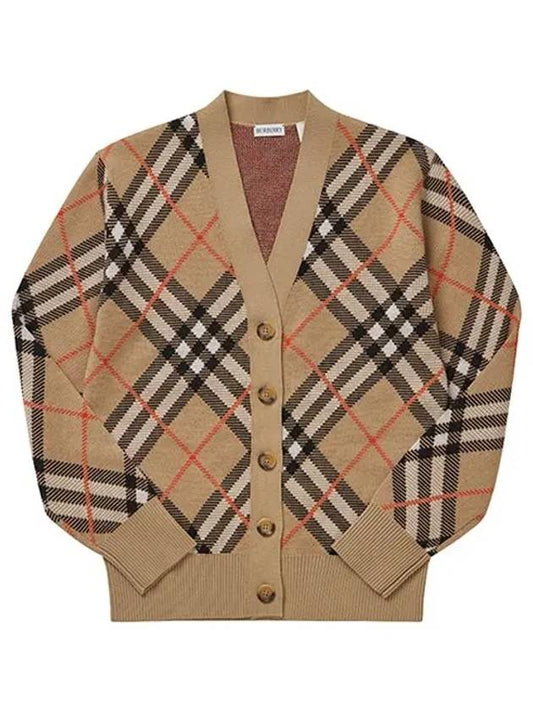 Check Wool Blend Cardigan Beige - BURBERRY - BALAAN 2