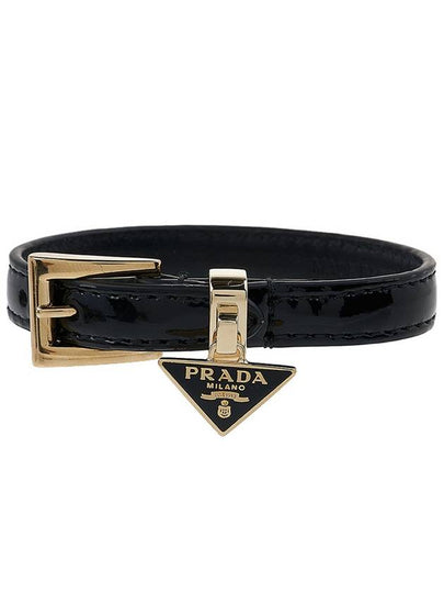 Saffiano Triangular Logo Buckle Leather Bracelet Black - PRADA - BALAAN 2