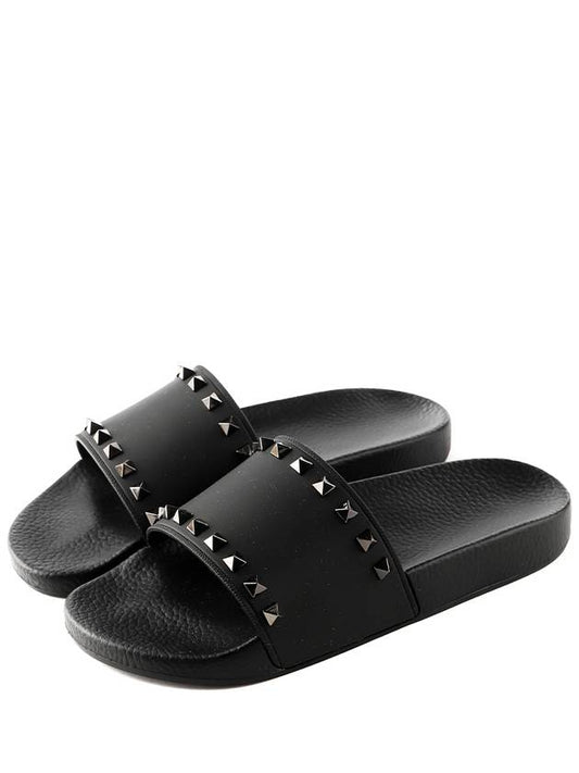 Rock Stud Slide Slipper Black - VALENTINO - BALAAN 2