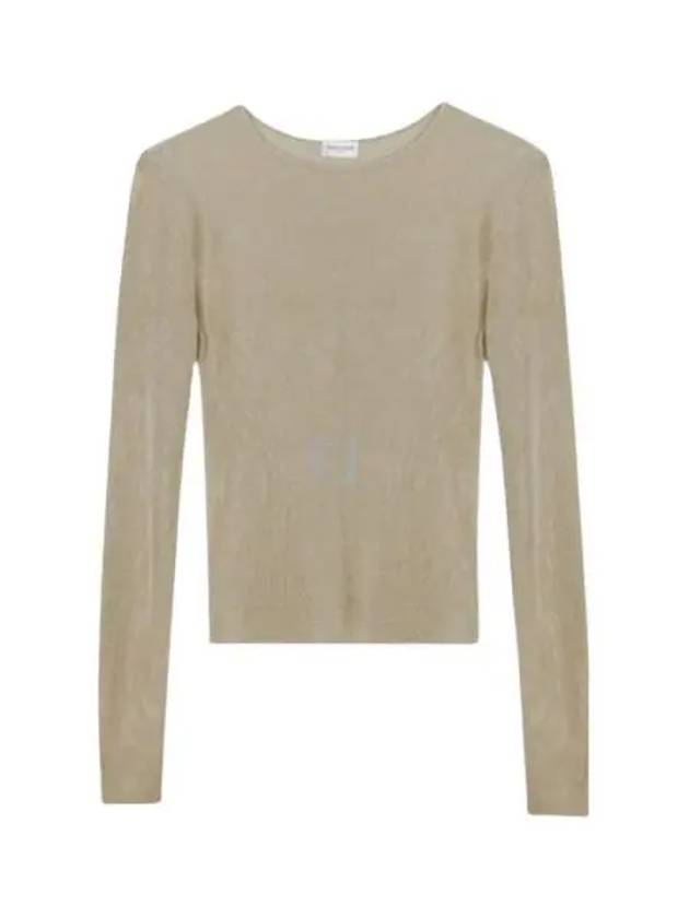 Rib Detail Viscose Crop Long Sleeve T-Shirt Beige - SAINT LAURENT - BALAAN 2