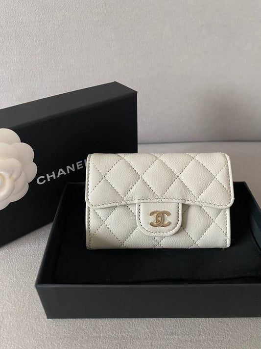 Classic snap card wallet caviar light gray gold AP0214 - CHANEL - BALAAN 1