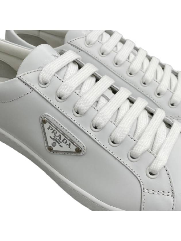 Brushed Leather Low-Top Sneakers White - PRADA - BALAAN 4