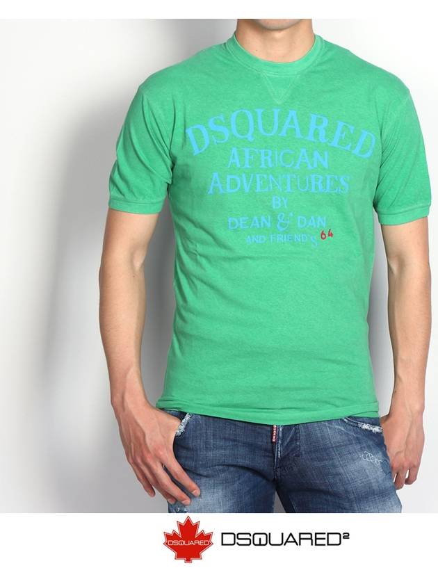 Men's African Adventure Logo Short Sleeve TShirt 74GC0911 Green - DSQUARED2 - BALAAN 1