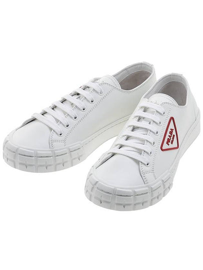 Triangle Logo Leather Low-Top Sneakers White Red - PRADA - BALAAN 2