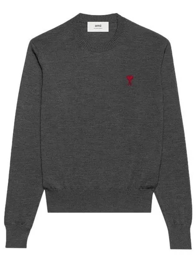 Heart Embroidered Logo Crew Neck Knit Top Heather Grey - AMI - BALAAN 2