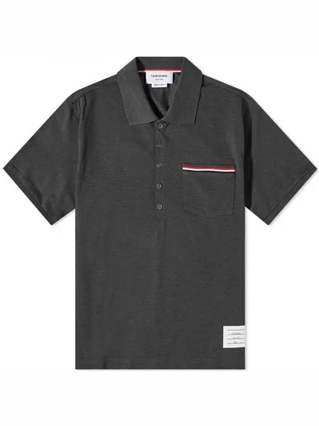 Men's Three Stripes Pocket Mercerized Short Sleeve Polo Shirt Dark Grey - THOM BROWNE - BALAAN 2