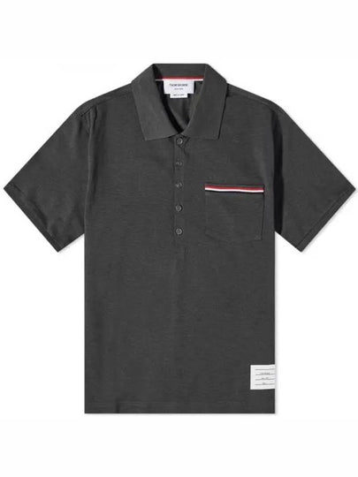 Men's Three Stripes Pocket Mercerized Short Sleeve Polo Shirt Dark Grey - THOM BROWNE - BALAAN 2