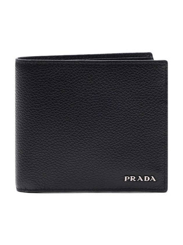 Men's Vitello Metal Logo Half Wallet Black - PRADA - BALAAN 1