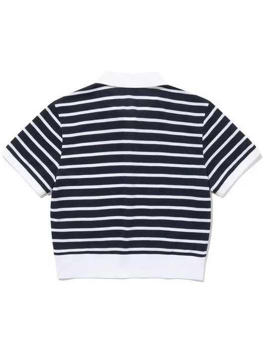 Striped Crop Collar Neck Short Sleeve T-Shirt NAVY - 20THHOLE - BALAAN 2