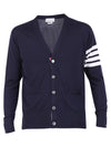 Men's Classic V-neck Merino Wool Cardigan Navy - THOM BROWNE - BALAAN 1