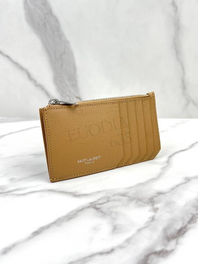 Logo Print Pebbled Leather Card Wallet Brown - SAINT LAURENT - BALAAN 5