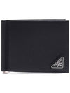 Saffiano Leather Triangle Logo Half Wallet Black - PRADA - BALAAN 3