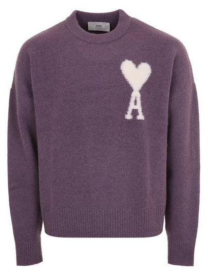 Intarsia Logo Crewneck Knit Top Lilac - AMI - BALAAN 2