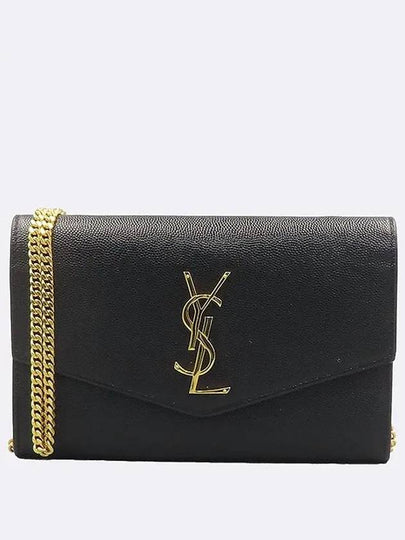 607788 YSL gold logo black caviar envelope uptown chain cross bag - SAINT LAURENT - BALAAN 2