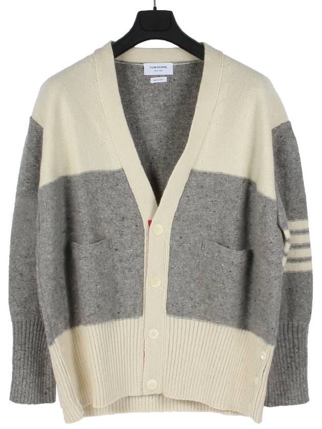 Donegal Diagonal Oversized Colour Block Wool Cardigan Grey Cream - THOM BROWNE - BALAAN 2