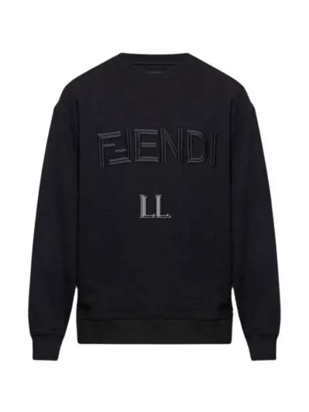 Embroidered Logo Crew Neck Sweatshirt Black - FENDI - BALAAN 2