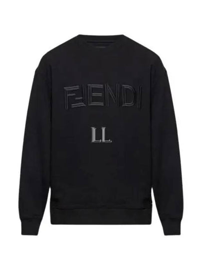 Embroidered Logo Crew Neck Sweatshirt Black - FENDI - BALAAN 2