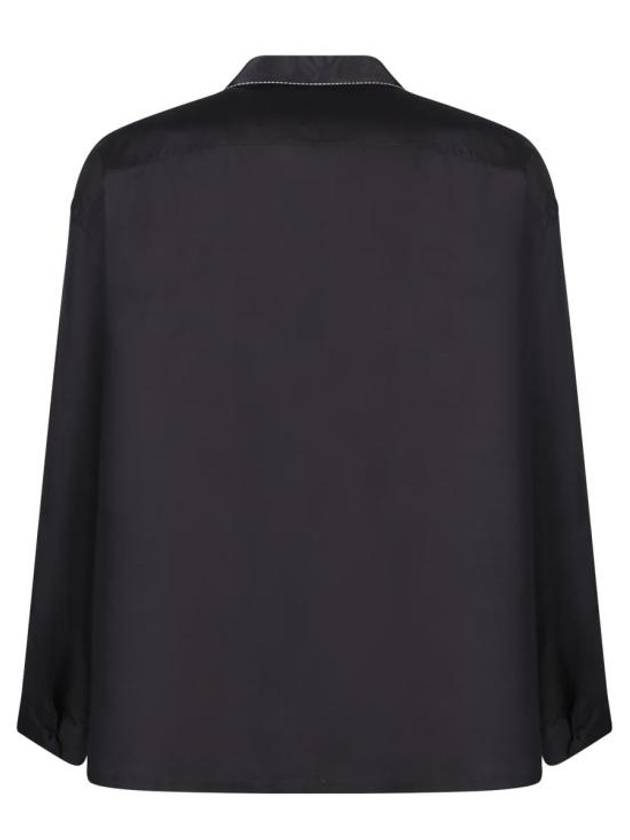 Embroidered Logo Pocket Silk Long Sleeve Shirt Black - PRADA - BALAAN 3