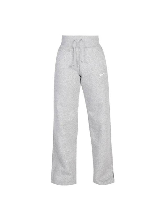 Logo High Waist Fleece Wide Track Pants Gray - NIKE - BALAAN 1