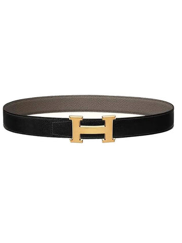 H Buckle Reversible 32mm Leather Noir Etain - HERMES - BALAAN 1