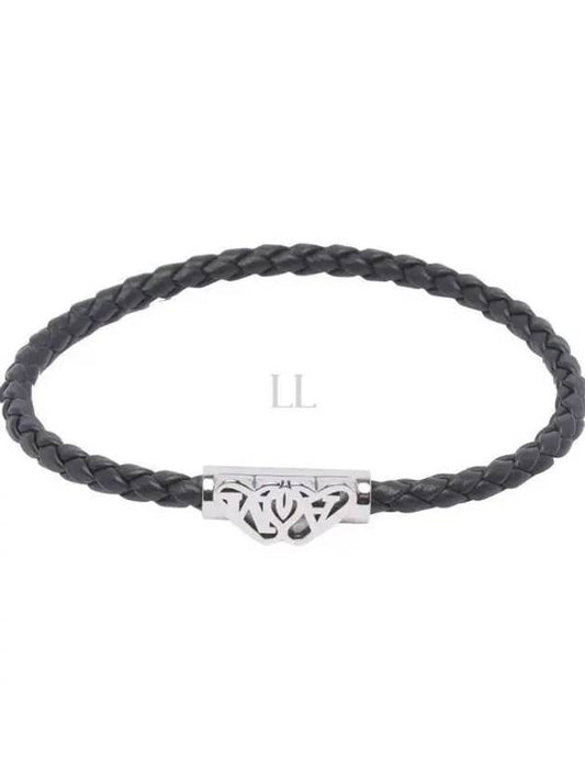 Seal Logo Leather Bracelet Black - ALEXANDER MCQUEEN - BALAAN 2