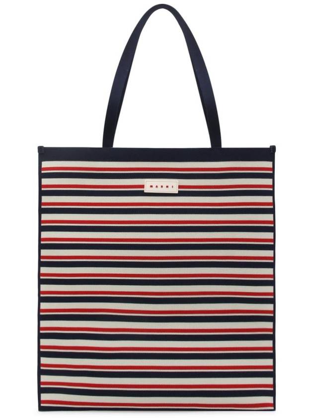 Jacquard Stripe Flat Tote Bag Navy - MARNI - BALAAN 1