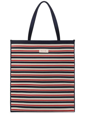 Jacquard Stripe Flat Tote Bag Navy - MARNI - BALAAN 1