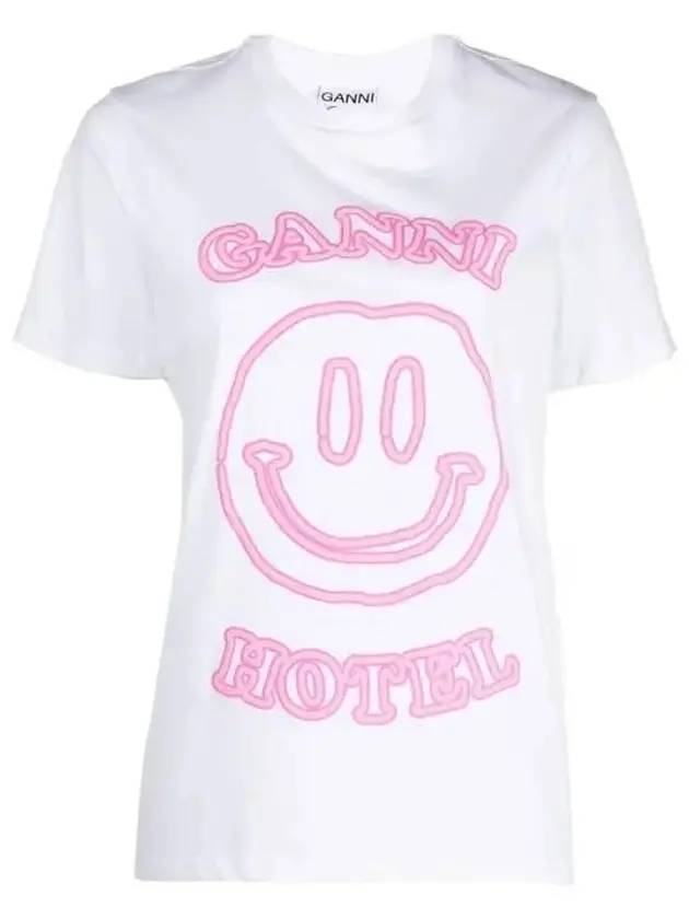 Women's HOTEL Printing Logo Cotton Short Sleeve T-Shirt White - GANNI - BALAAN 1