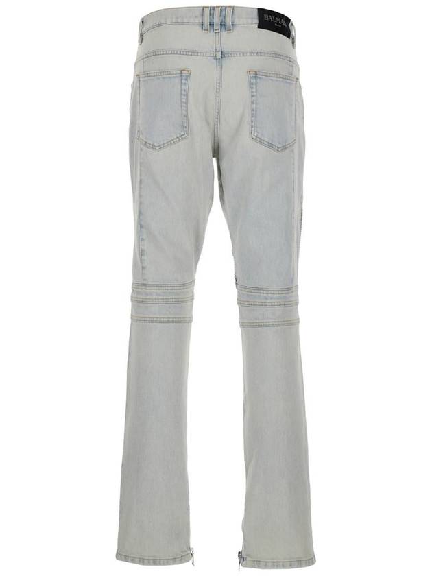 Light Blue Skinny Jeans With Logo Patch And Ribbed Knees In Stretch Cotton Denim Woman - BALMAIN - BALAAN 2