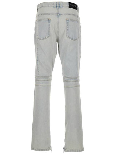 Light Blue Skinny Jeans With Logo Patch And Ribbed Knees In Stretch Cotton Denim Woman - BALMAIN - BALAAN 2