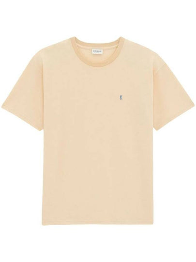 Embroidered Logo Short Sleeve T-Shirt Yellow - SAINT LAURENT - BALAAN 2