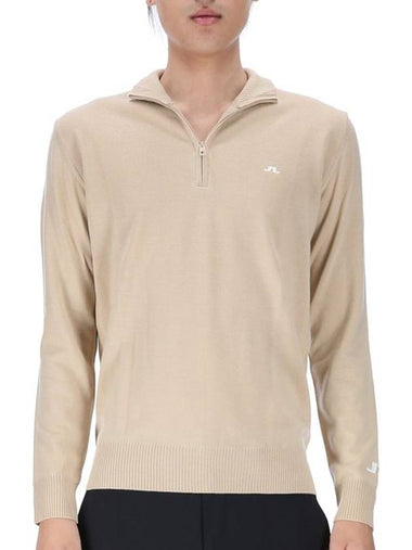 Kian Tour Merino Wool Zip Neck Knit Top Safari Beige - J.LINDEBERG - BALAAN 1