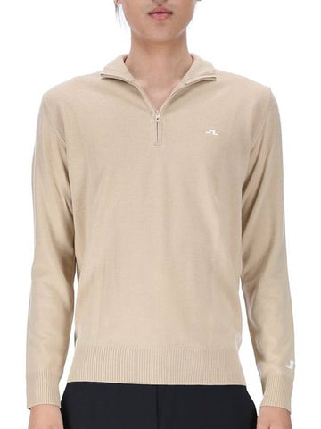 Kian Tour Merino Wool Zip Neck Knit Top Safari Beige - J.LINDEBERG - BALAAN 1