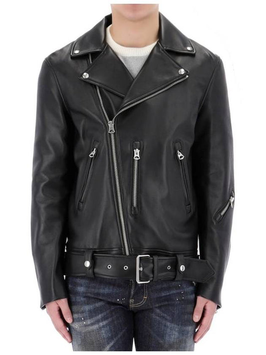 Zipper Detail Leather Biker Jacket Black - ACNE STUDIOS - BALAAN 2