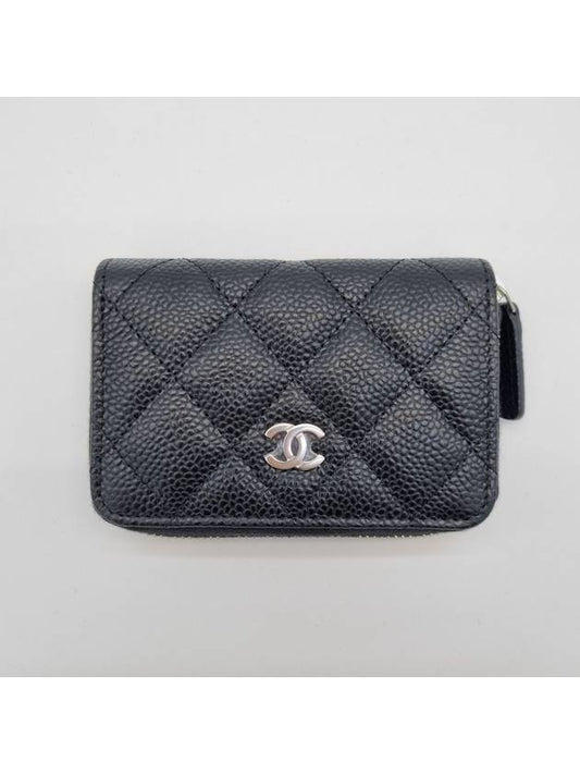 Classic zipper coin card wallet caviar black silver AP0216 - CHANEL - BALAAN 1