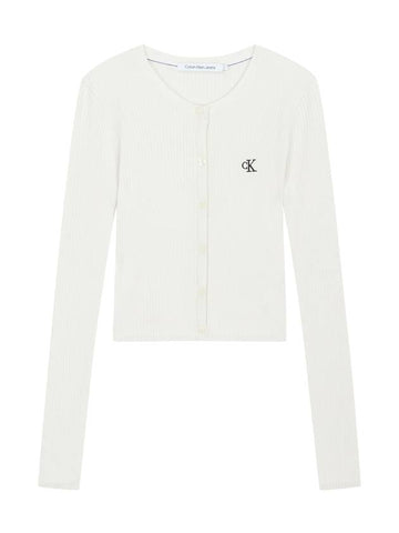 Jeans Slim Cropped Rib Cardigan Ivory - CALVIN KLEIN - BALAAN 1