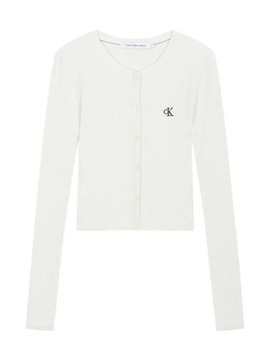 Jeans Slim Cropped Rib Cardigan Ivory - CALVIN KLEIN - BALAAN 1