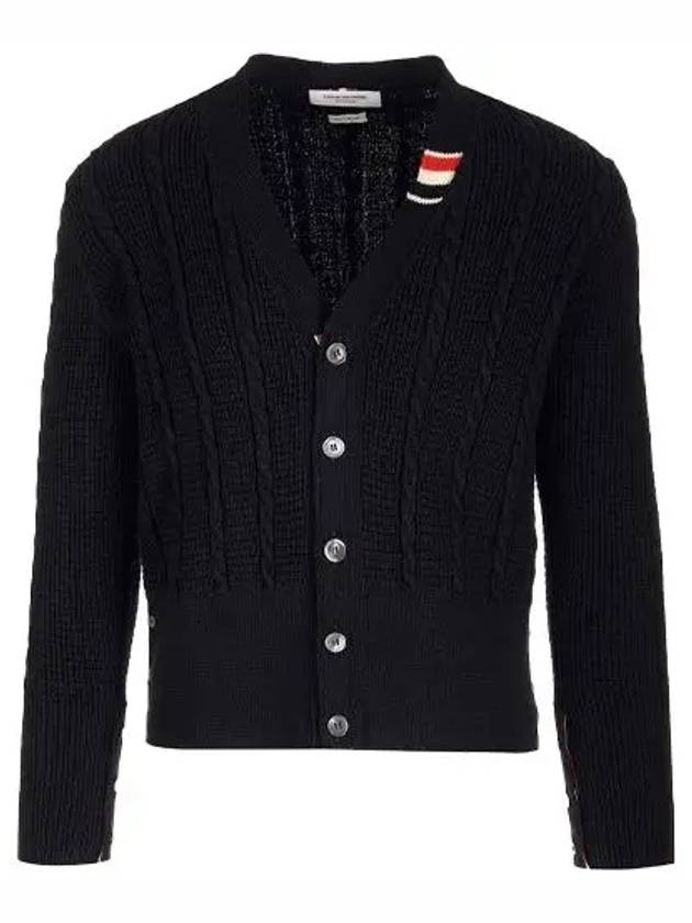 Cable Knitwear Virgin Wool Cardigan Navy - THOM BROWNE - BALAAN 2