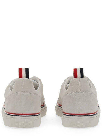 Men's 3 Bar Suede Low Top Sneakers White - THOM BROWNE - BALAAN 2