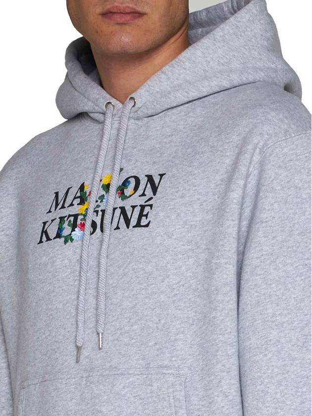 Flowers Comfort Logo Print Hoodie Light Grey Melange - MAISON KITSUNE - BALAAN 5