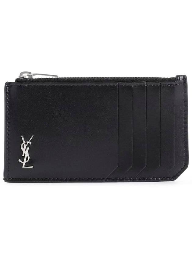 Tiny Cassandre Fragments Silver Hardware Leather Zipper Card Wallet Black - SAINT LAURENT - BALAAN 2