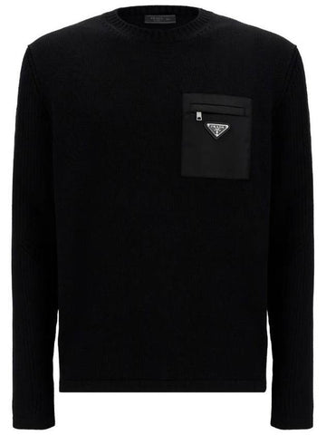 Triangle Logo Pocket Knitted Sweater Black - PRADA - BALAAN 1