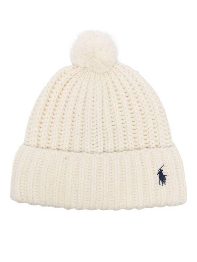 Pony Embroidered Cable Knit Wool Beanie Cream - POLO RALPH LAUREN - BALAAN 1